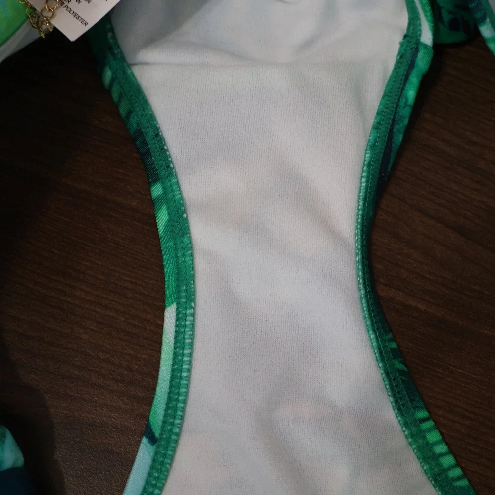 LRLRalph Lauren Twisted Bikini Bottom Women 6 Green Blue Tropical Palm Leaf‎ NWT